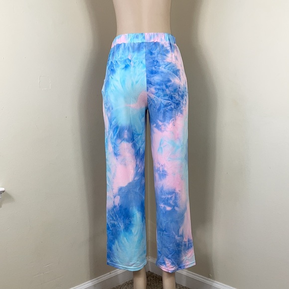 Pink & Blue Tye Dye Butter Soft Drawstring Lounge Sweatpants Pajama Comfy - Picture 6 of 13